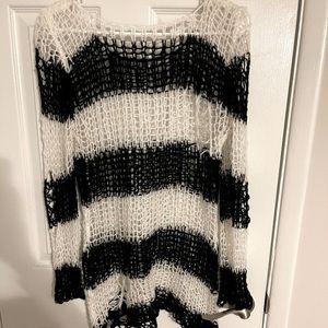 Punk Rave Black and White Striped Distressed Mohair Sweater.